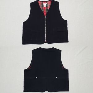 90s Vintage Jones New York Volup Black Flannel Quadruple Pocket Full-zip Vest L